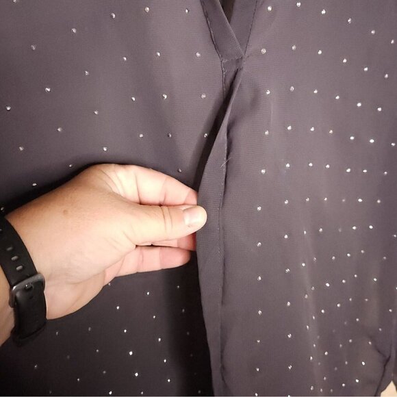 Studio Y Womens Grey Sheer Crystal Studded Blouse Small - Picture 6 of 10